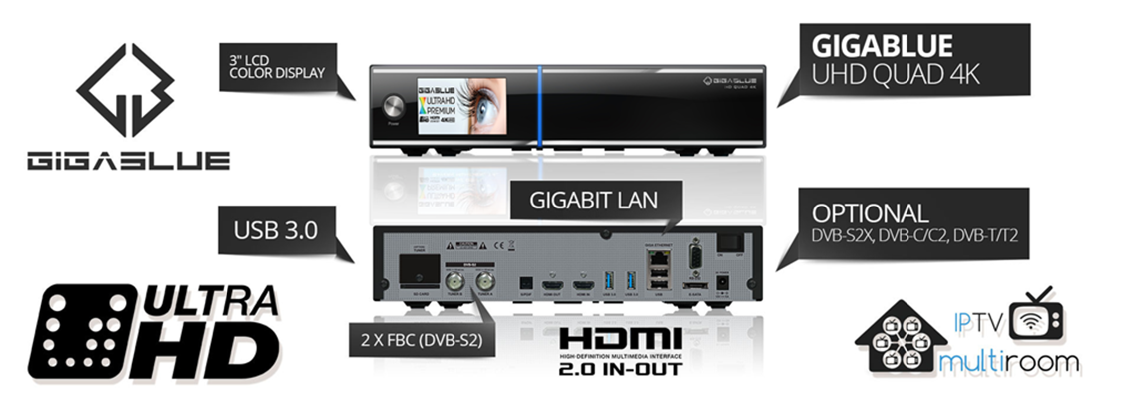 GigaBlue UHD Quad 4K 2xDVB-S2 FBC  E2 Linux Receiver UHD 4K